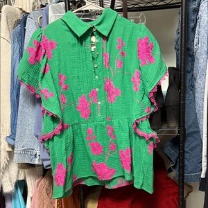 Green and Pink Floral Women's Top